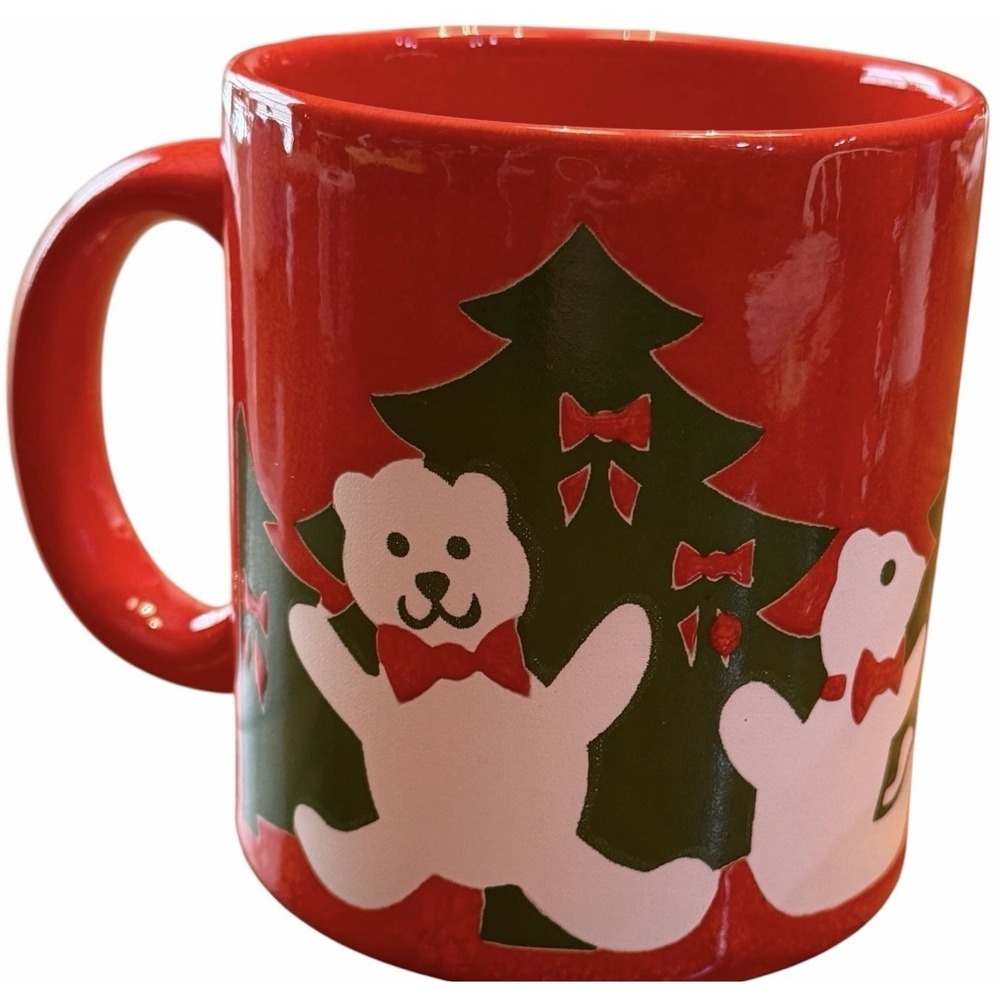 Waechtersbach Christmas Tree Teddy Bears 12oz Coffee Mug Cup Vintage Germany Red